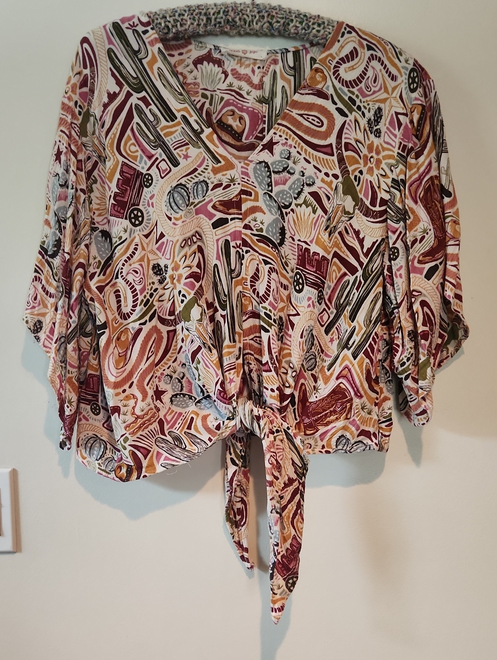 Tie-Front Printed Blouse in Multi-Color
